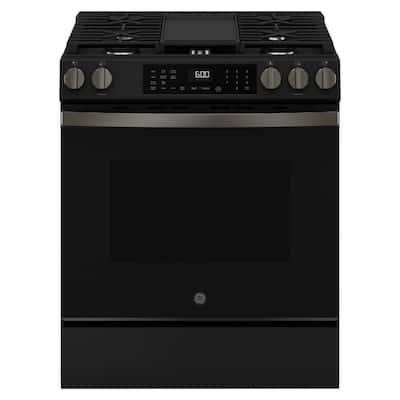 30 in. 5-Burners Slide-In Smart Gas Convection Range in Black Slate with EasyWash Oven Tray And No-Preheat Air Fry