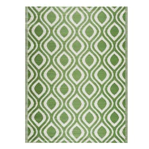 Venice Green Creme 8 ft. x 10 ft. Reversible Recycled Plastic Indoor/Outdoor Area Rug-Floor Mat