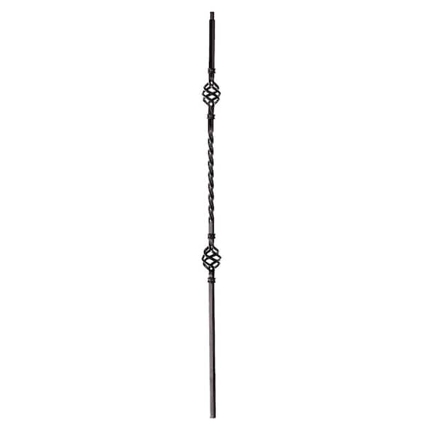 arteferro 44 in. x 1/2 in. Twist With Dual Baskets Old World Copper Powder Coated Wrought Iron Metal Stair Baluster