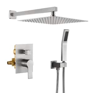 2-Spray Patterns with 1.8 GPM 12 in. Wall Mount Dual Shower Heads with Hand Shower in Brushed Nickel