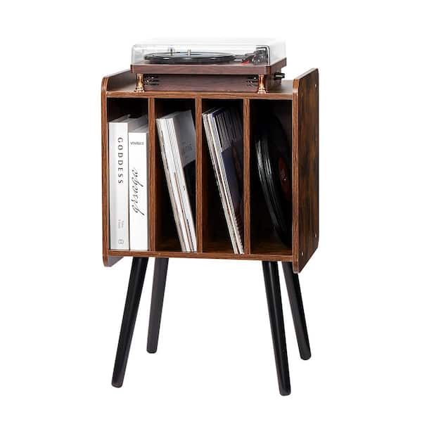 VEVOR Record Player Stand,2 Tiers Turntable Stand with 4 Cabinets, Holds up to 100 Albums, Wooden Vinyl Record Storage Cabinet