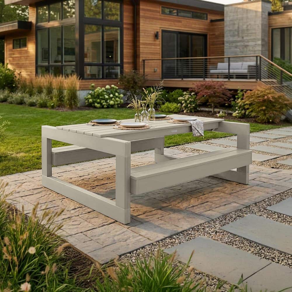 Monroe Modern 72 in. Whitewash Rectangle HDPS Poly Lumber Recycled Plastic Picnic Table Seats 6 People price history on PriceWatchPro