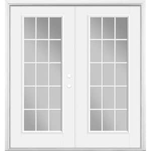 72 in. x 80 in. Primed White Fiberglass Prehung Left Hand Inswing GBG 15-Lite Clear Glass Patio Door with Brickmold