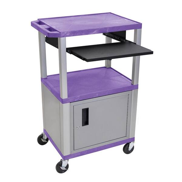 Luxor WTPS 42 in. A/V Cart, Nickel Cabinet And Legs With Black Pull Out Shelf, Purple Shelves