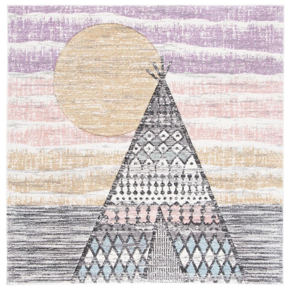 Carousel Kids 5 ft. x 5 ft. Gray/Pink Sunset Teepee Square Area Rug price history on PriceWatchPro
