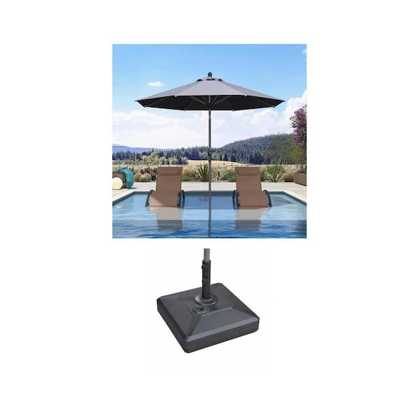 9 ft. Gray Aluminum Crank and Tilt Patio Umbrella with 115 lbs. Black Umbrella Base
