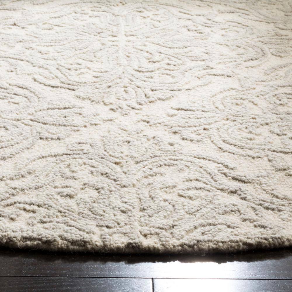 Ivory Floral Elegance 6' Round Hand-Tufted Wool Area Rug