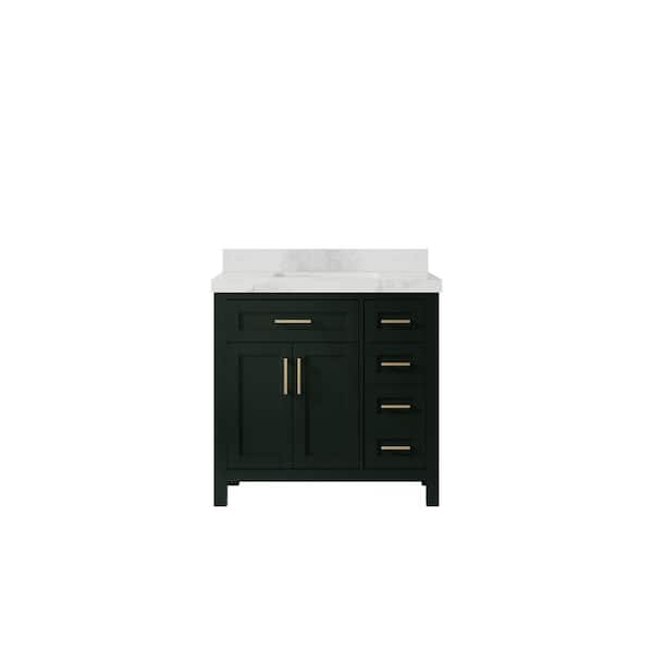 Willow Collections Cambridge 36 in. W x 22 in. D x 36 in. H Center Sink Bath Vanity in Dark Green with 2 in Calacatta Nuvo Top