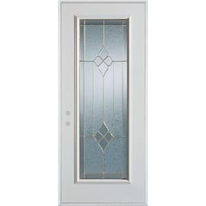 32 in. x 80 in. Geometric Brass Full Lite Painted White Right-Hand Inswing Steel Prehung Front Door
