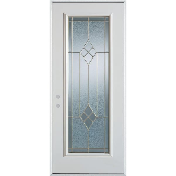 Stanley Doors 32 in. x 80 in. Geometric Brass Full Lite Painted White Right-Hand Inswing Steel Prehung Front Door