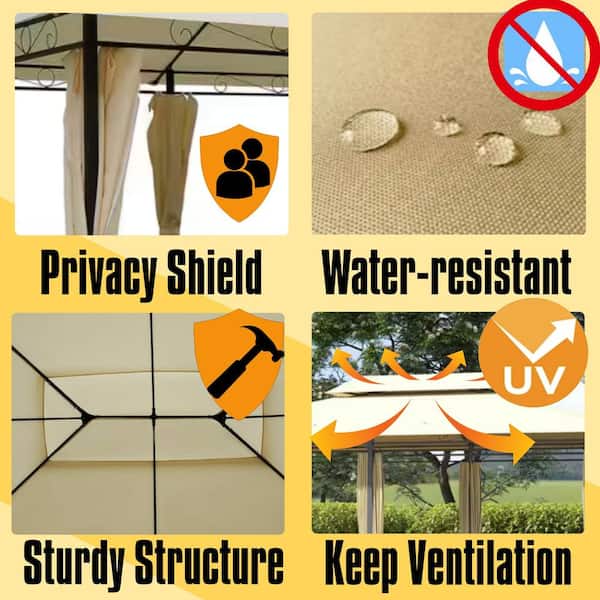 10 ft. x 13 ft. Patio Gazebo, Outdoor Gazebo Canopy Shelter with Curtains, Vented Roof, All-Weather Steel Frame