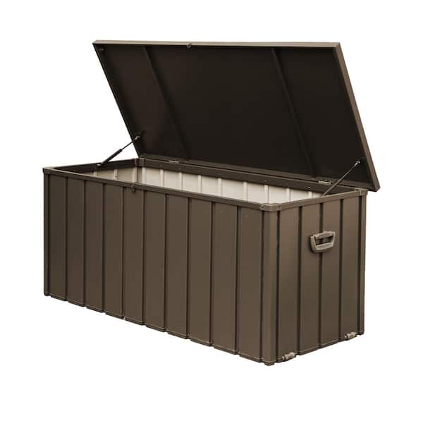 Sudzendf Dark Brown 160 Gal. Outdoor Storage Steel Deck Box, Waterproof, Large Patio Storage Bin