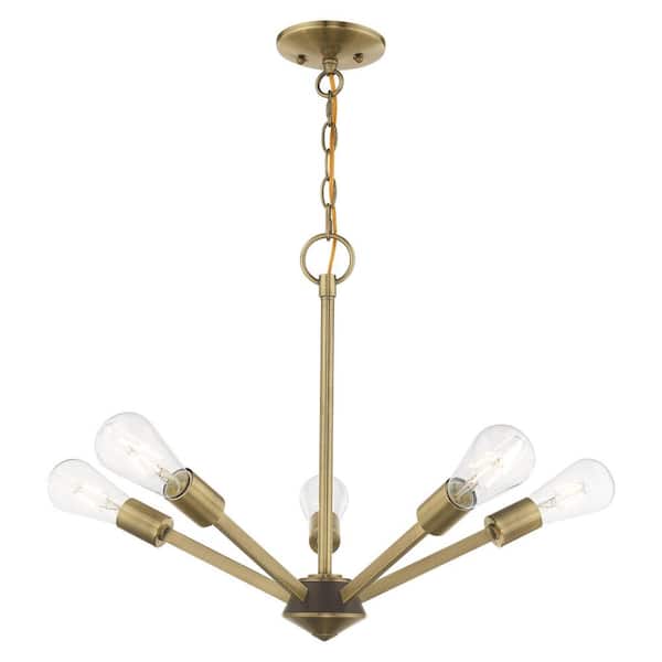 Livex Lighting Prague 5 Light Antique Brass with Bronze Accents Chandelier