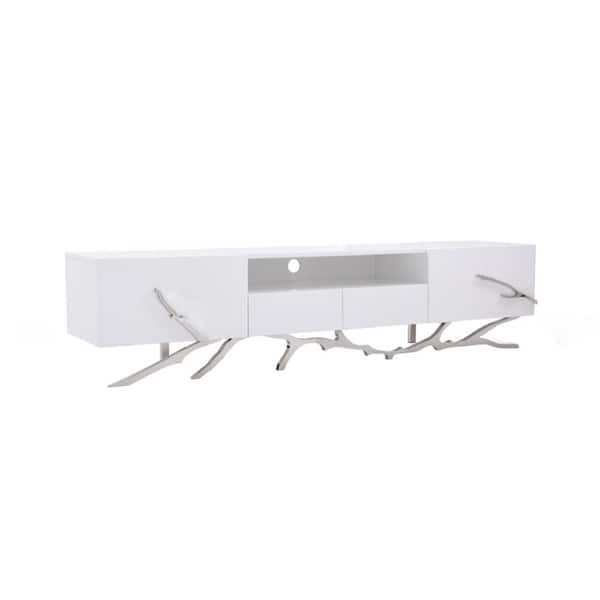 Benjara 79 in. White Wood TV Stand Fits TVs up to 85 in. with 2-Drawers