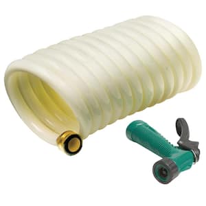 25 ft. White Poly Coiled Washdown Hose With Sprayer