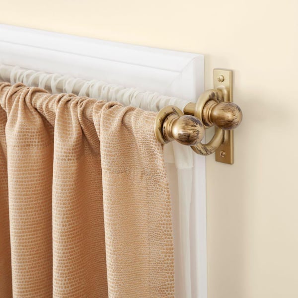 Kenney 90 in. - 130 in. Telescoping 5/8 in. Double Curtain Rod Kit in Antique Gold with Ball Finial