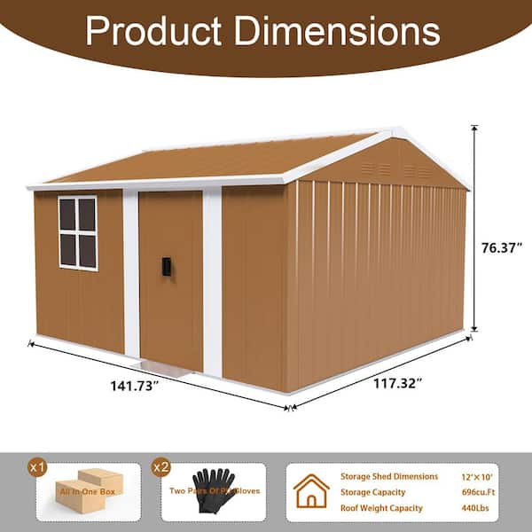12 ft. W x 10 ft. D Metal Shed with Windows, Lockable Door & Ventilation-Weatherproof Outdoor Garden Shed(120 sq. ft.)
