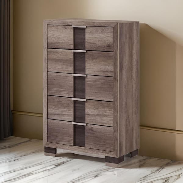 Brown and Chrome 5-Drawers 31.34 in. Chest of Drawers Dresser Without Mirror