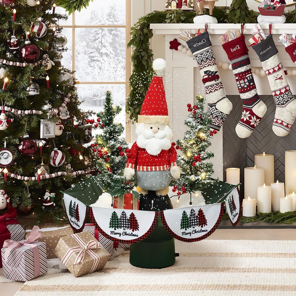 31.5" Red and Green Animated Musical Snowing Christmas Decor with LED Lights