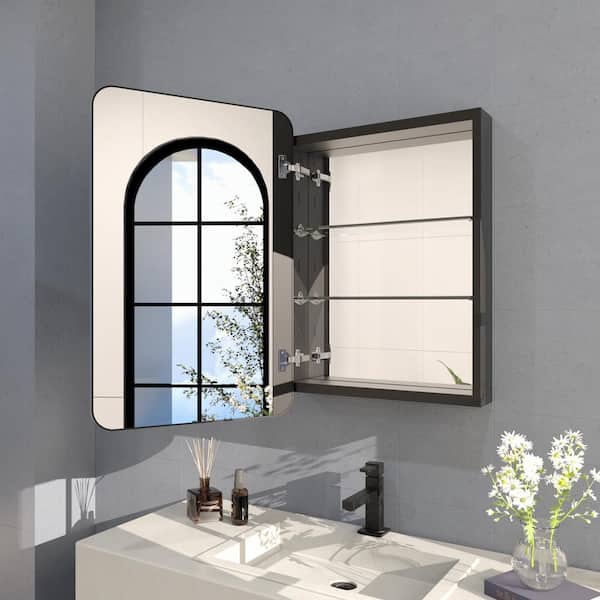 20 in. W x 26 in. H Rectangular Framed Recessed/Surface Mount Medicine Cabinet with Mirror in Matte Black