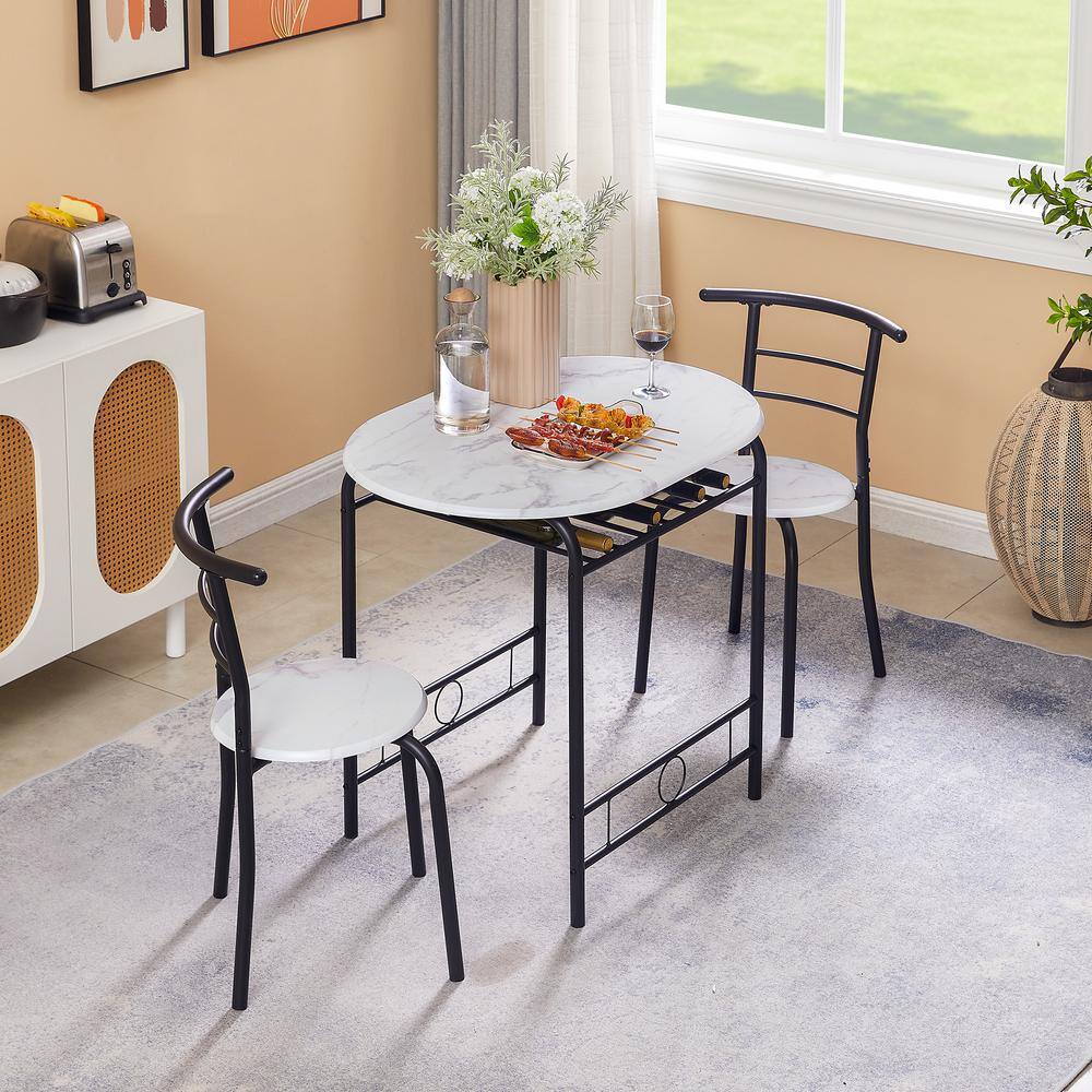 3 Piece Kitchen Dining Table Set | Home Furniture Built-in Wine Rack