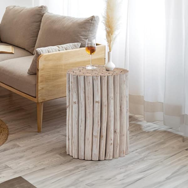 Zeus Ruta 16 in. Diameter x 21 in. Height Accent End Table in White for Living Room HWB 723
