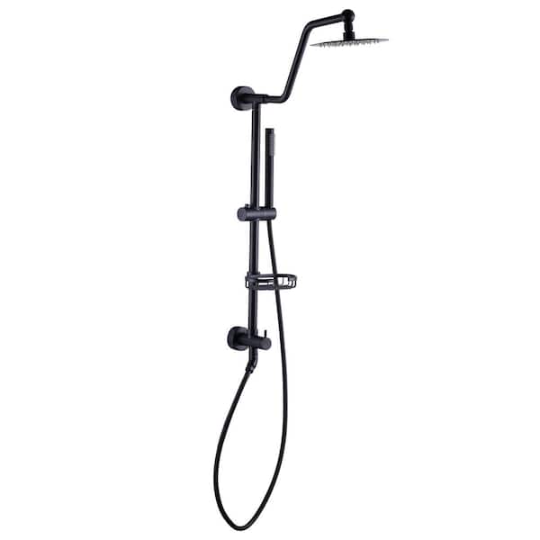 IVIGA 1-Spray Multifunction Round Wall Bar Shower Kit with Swivel Shower Head, Hand Shower and Soap Caddy in Matte Black