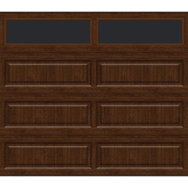 Clopay Classic Steel Long Panel 9 ft. x 7 ft. Insulated 18.4 R-Value Wood Look Walnut Garage Door with windows