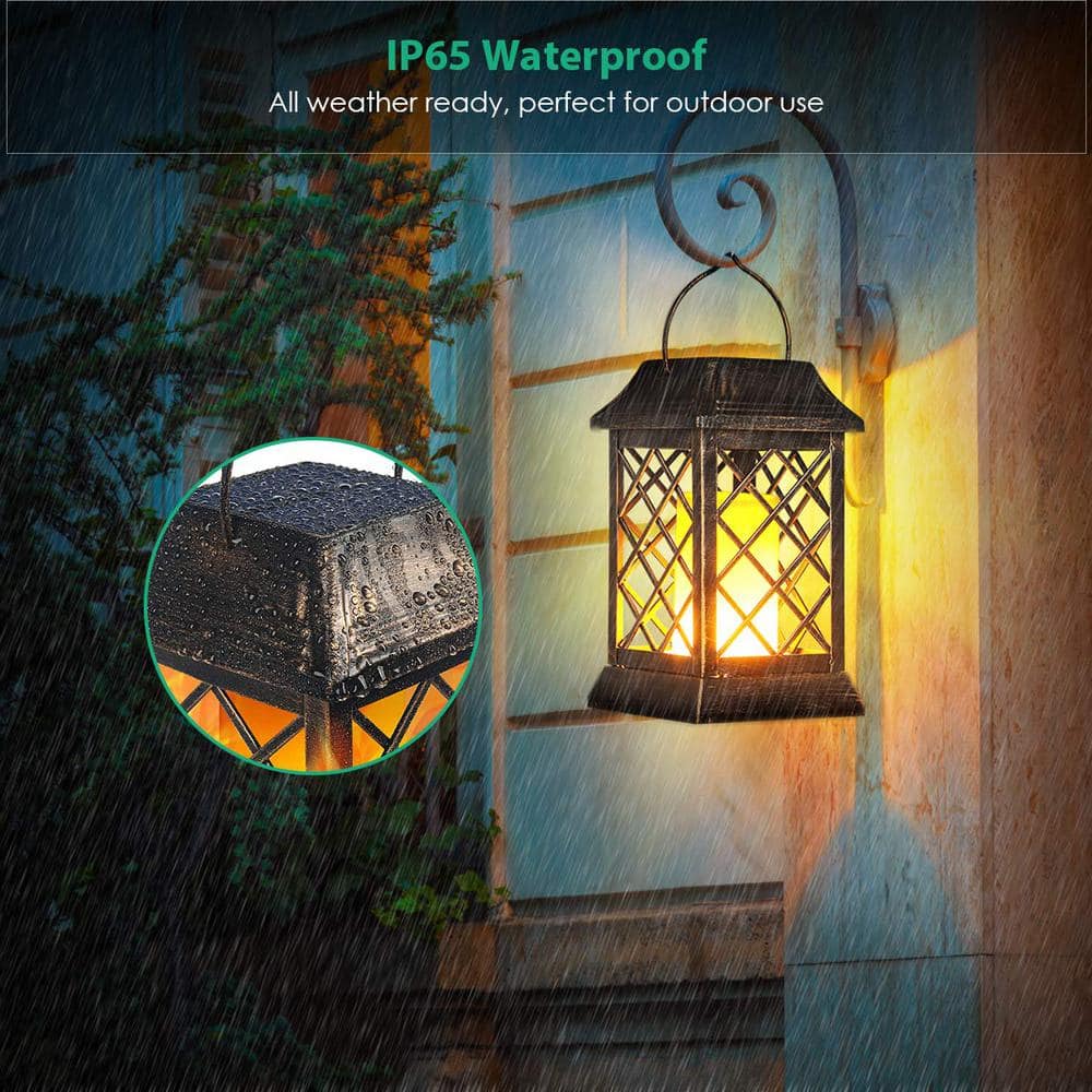 Bronze Outdoor Flickering Flame Metal Solar Lanterns, 2 Pack