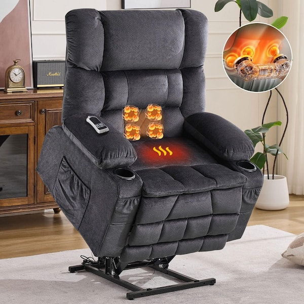 Boyel Living Grey Fabric Dual Motor Large Power Lift Recliner Chair with knead the waist and heat,Cup Holders, USB Ports