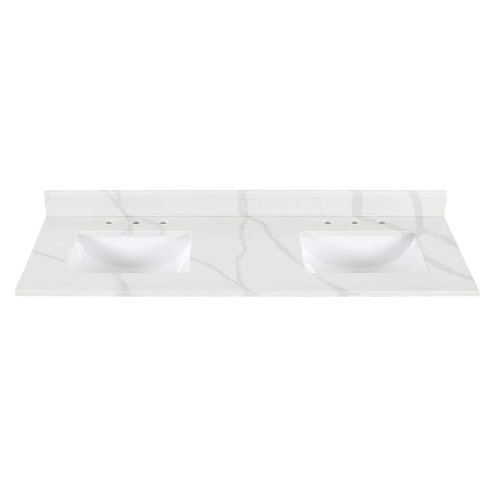 Calacatta White 60" Quartz Stone Vanity Top with Double Sink
