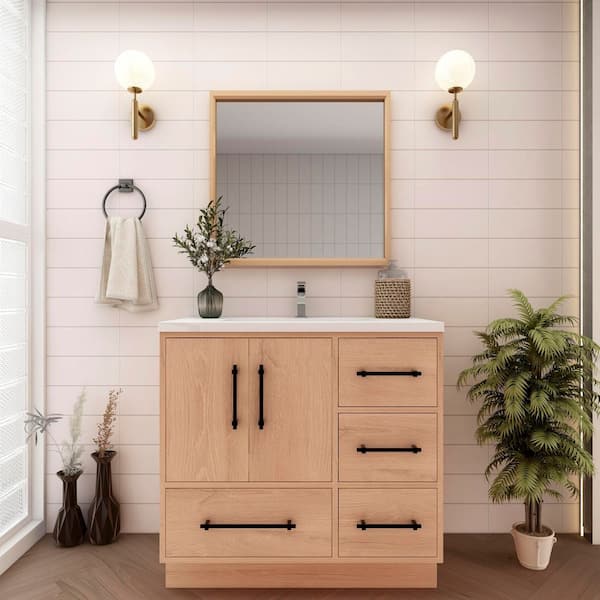 BV Better Vanity Victoria 36 in. W x 20 in. D x 35 in. H Single Sink Freestanding Bath Vanity in Red Oak with White Acrylic Top