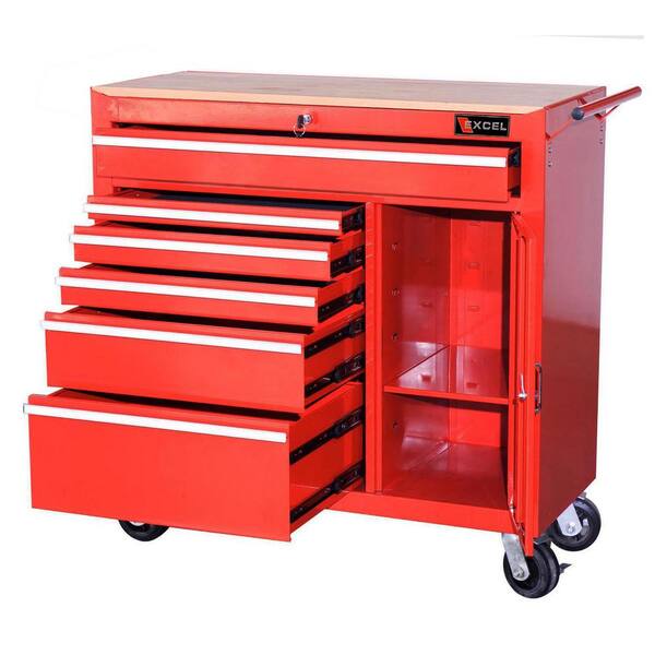 Excel 41 in. W x 18 in. D x 41.4 in. H 6-Drawer Steel Roller Cabinet Tool Chest in Red