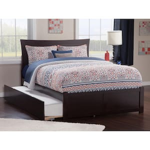 Metro Espresso Dark Brown Solid Wood Frame King Platform Bed with Twin XL Trundle and Footboard