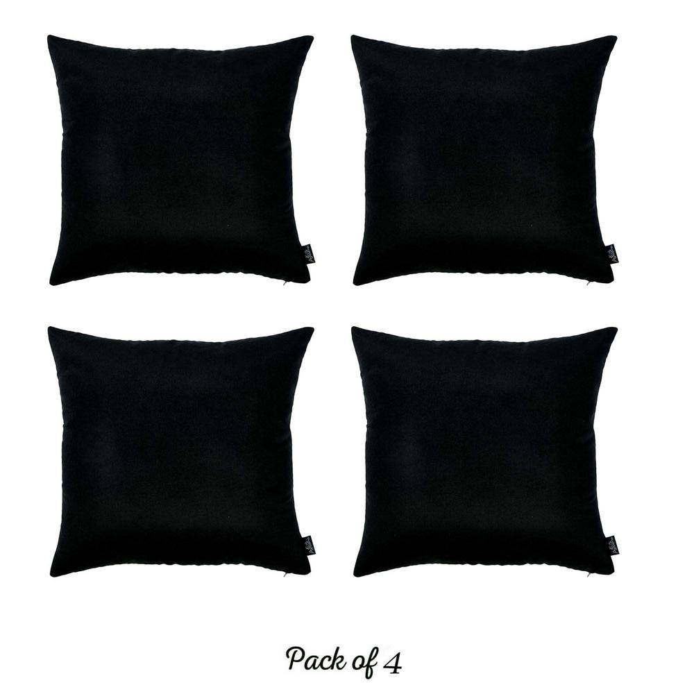 Black Polyester 22" x 22" Square Pillow Covers Set of 4
