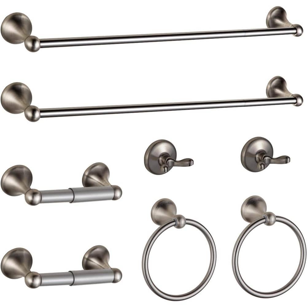 8-Pieces Bath Hardware Set w/ Adjustable Bathroom Towel Bars, Rings, Robe H