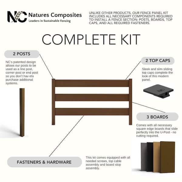 Natures Composites Composite Modern 3-Board Ranch Rail (4 ft. H x 5.75 ft. W) Timber Brown