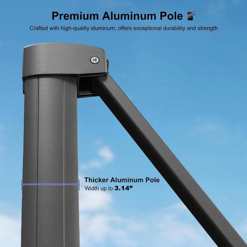Light Gray Aluminum Cantilever Patio Umbrella with Stand, 9' x 11.5'