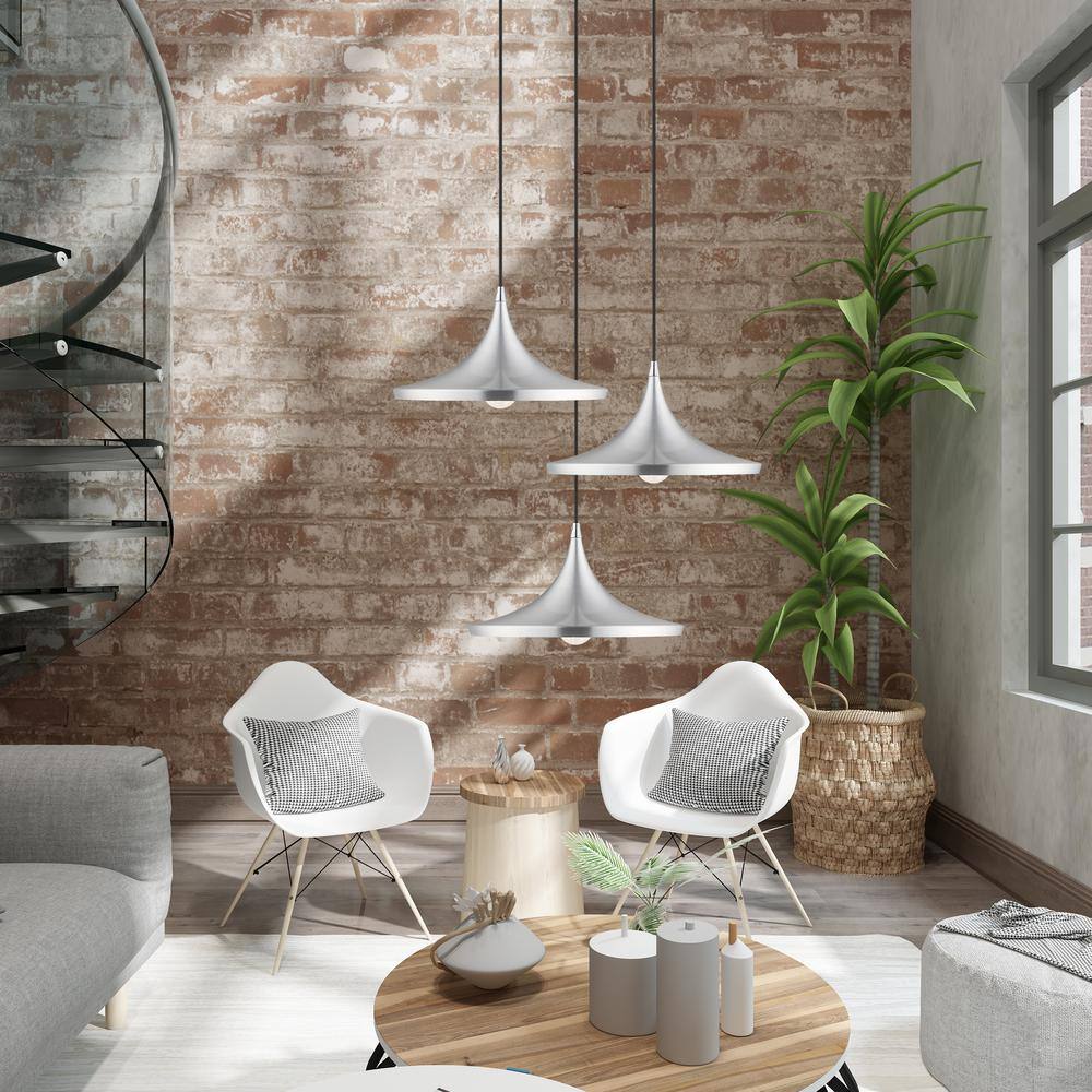 Contemporary Mini Pendant Light in Brushed Aluminum with White Interior