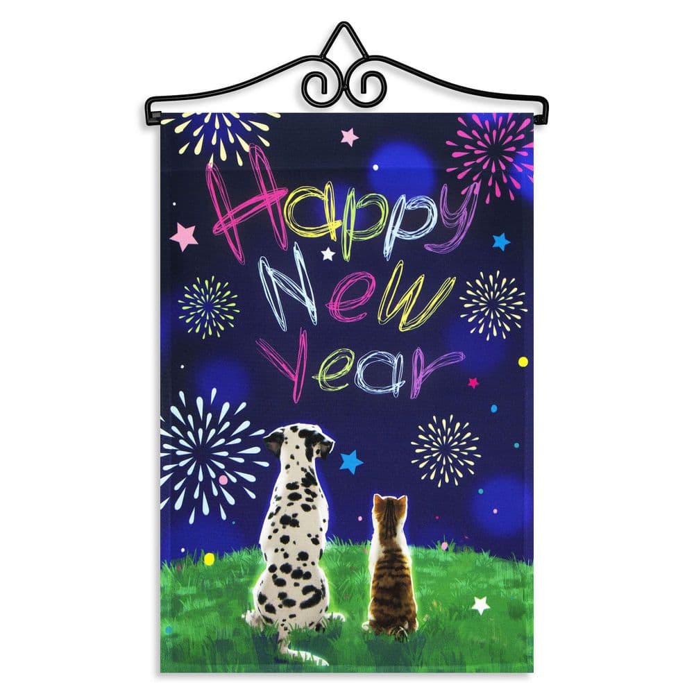 1 ft. x 1.5 ft. Polyester Happy New Year Dog and Cat with 1.2 ft. Black Iron Hanger price history on PriceWatchPro