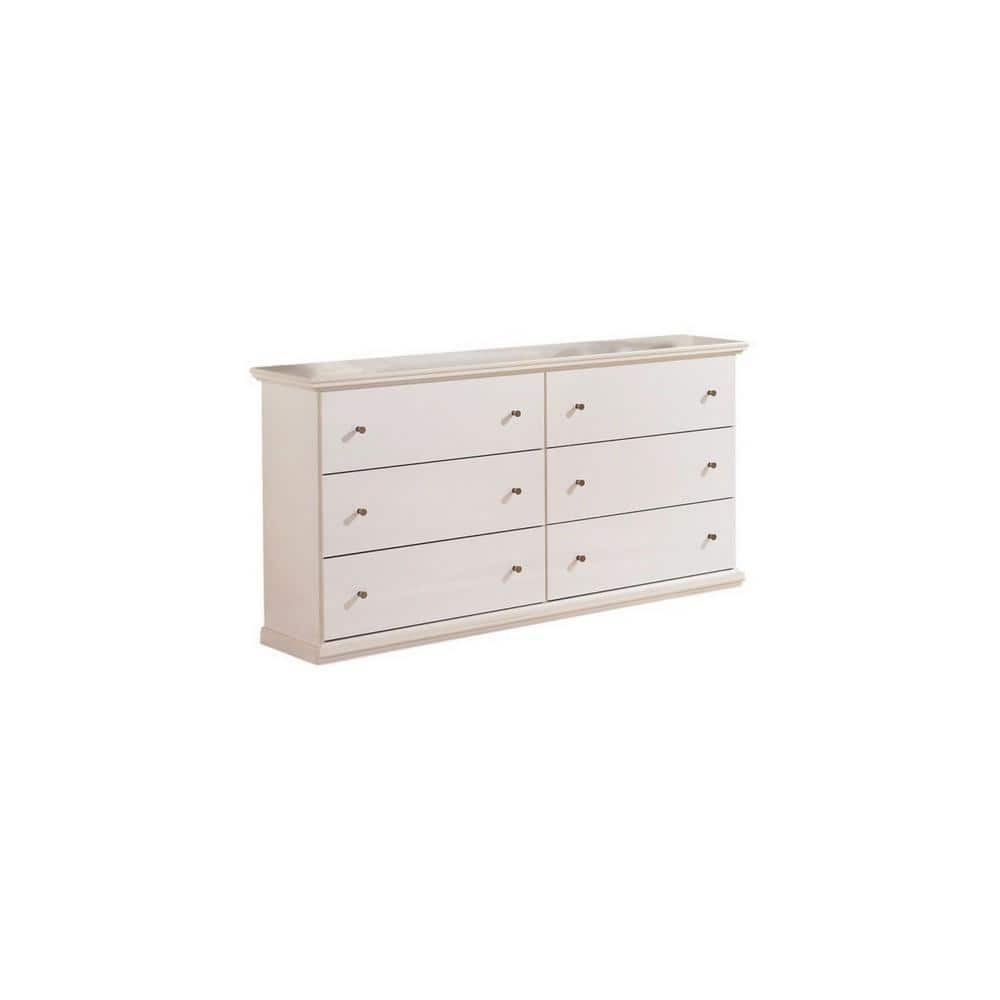 Vick 63" White Wood 6-Drawer Wide Dresser with Pewter Knobs
