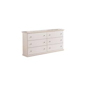 White and Pewter 6-Drawer 63.31 in. Wide Dresser Without Mirror