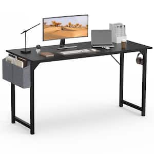 55 in. Rectangular Black Wood Computer Desk with Storage Bag and Headphone Hook