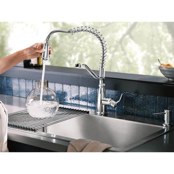 Nolia Single-Handle Pre-Rinse Spring Pulldown Sprayer Kitchen Faucet with Power Boost in Chrome