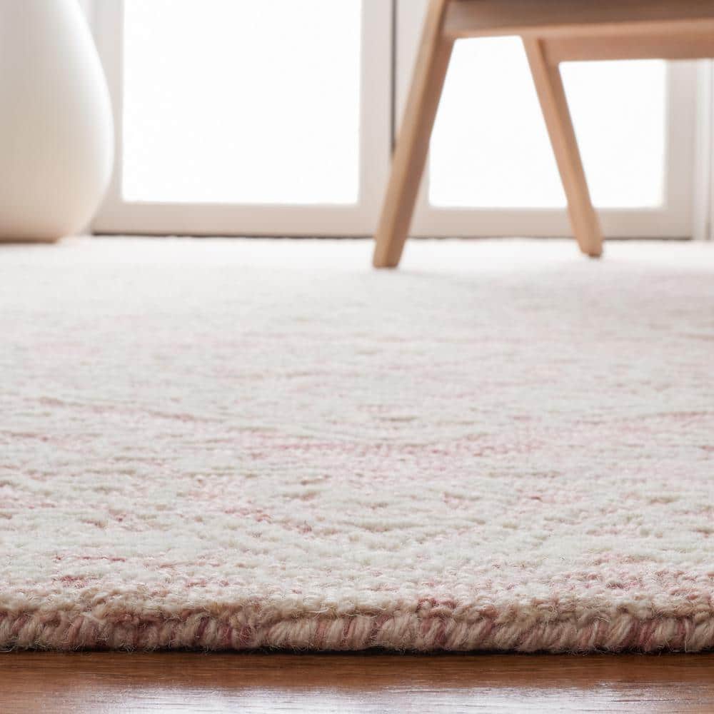 Ivory and Pink Floral Hand-Tufted Wool Square Rug