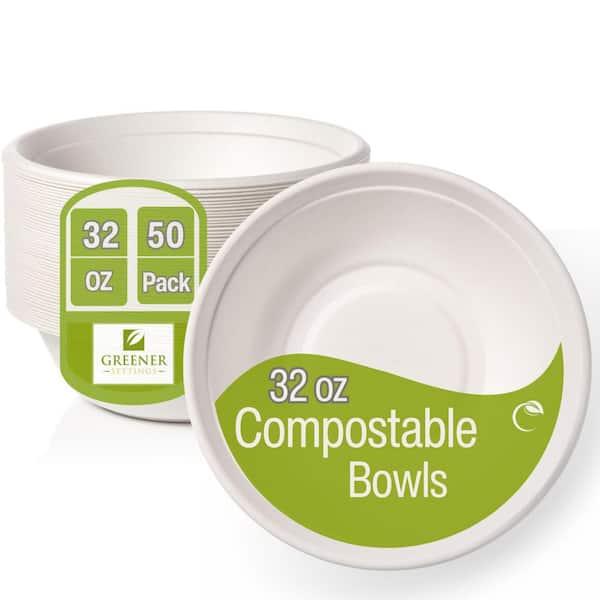 100% Compostable 32 oz. White Disposable Paper Bowls [400 Per Case]