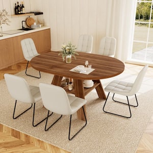 GOJANE 7-Pieces Round Walnut MDF Top Extendable Dining Table Set ...