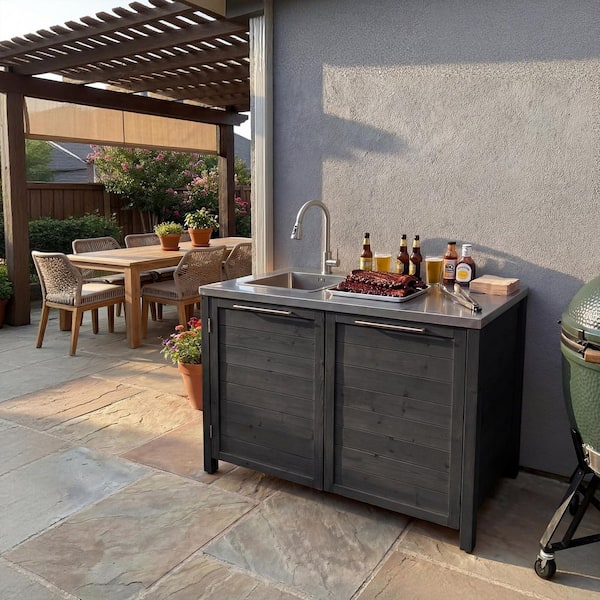 FUFU&GAGA Cedar Wood Burner Propane Tank Grill Island with Built