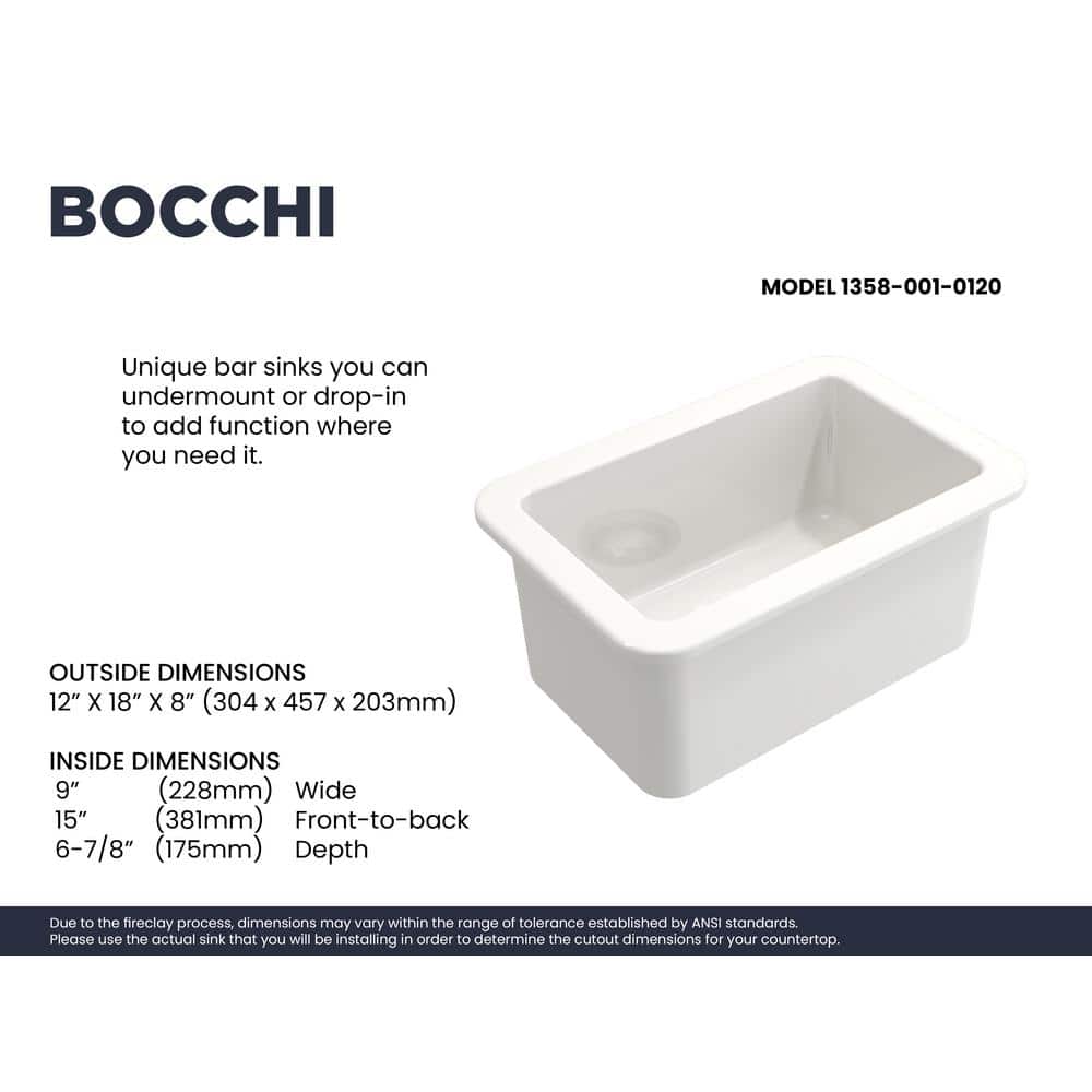 White Fireclay 12" Single Bowl Drop-in Sink