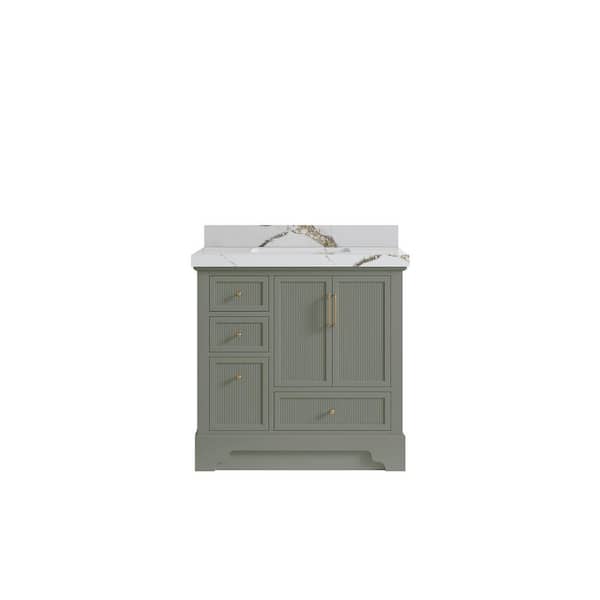 Willow Collections Alys 36 in. W x 22 in. D x 36 in. H Single Sink Bath Vanity Center in Evergreen with 2 in. Calacatta Gold qt Top